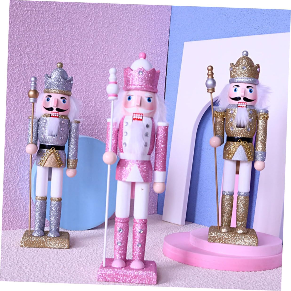 Uonlytech 3pcs Christmas Nutcracker Soldier Figurines Wood Craft Set Traditional Holiday Nutcracker Decoration Ornaments for Xmas Table and Shelf Display