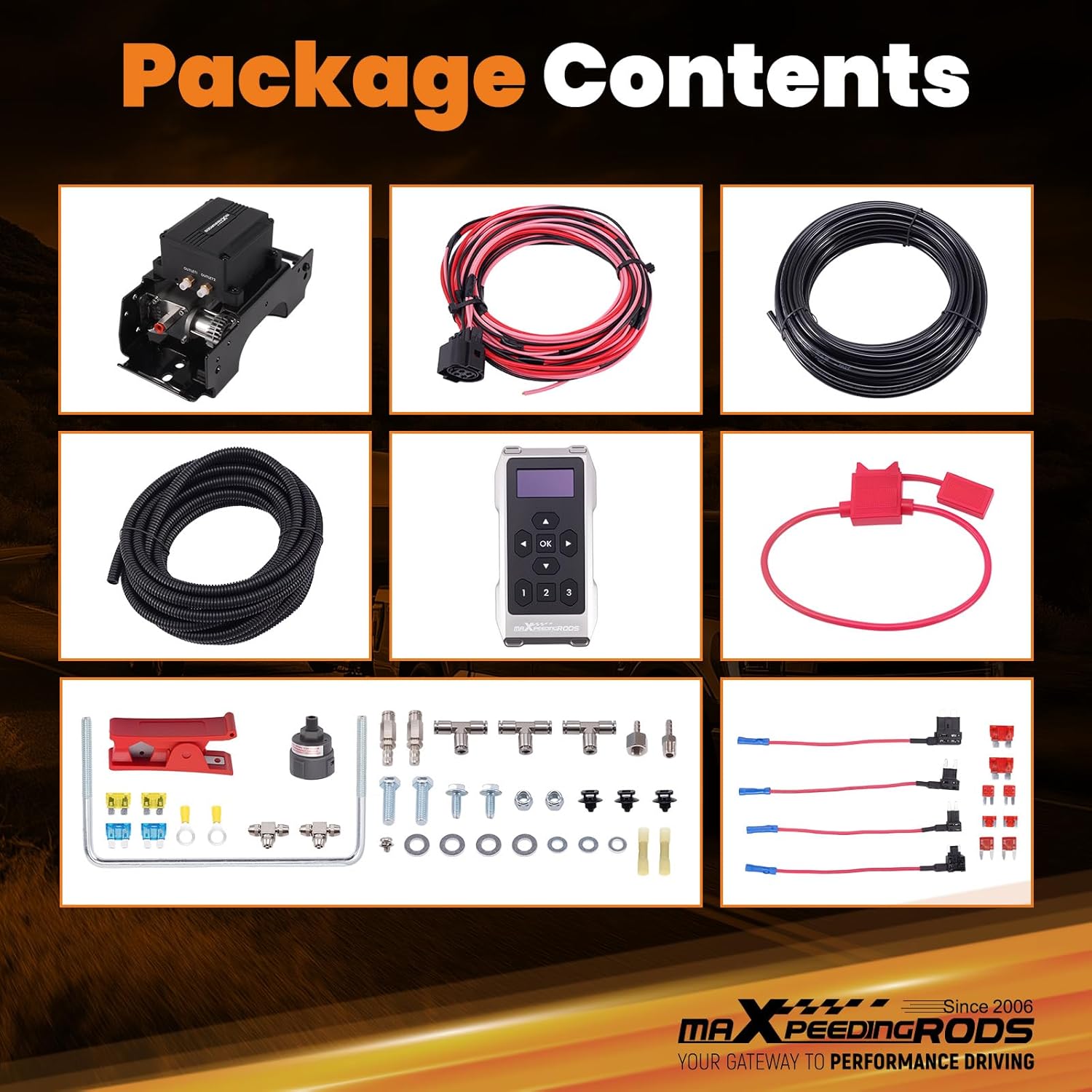 maXpeedingrods Dual Path Wireless On Board Air Compressor System 120 PSI Heavy Duty Air Compressor Kit App and Remote Control for Trucks Pickups Trailers Vans