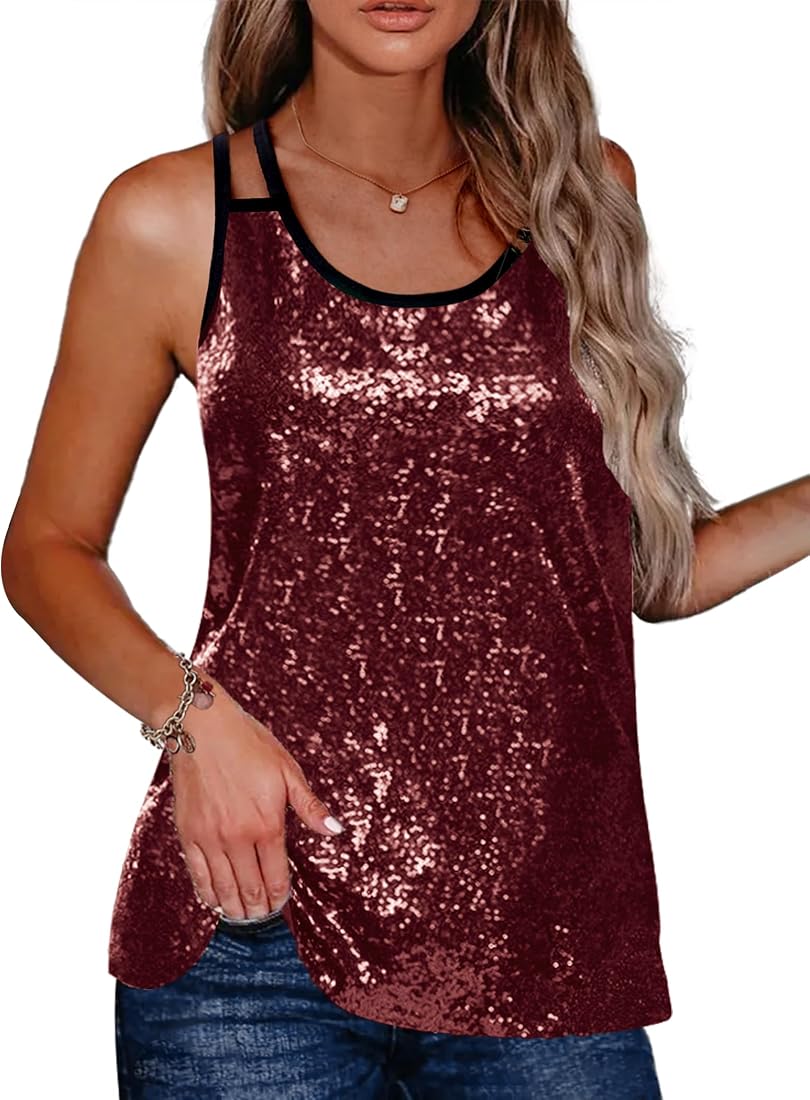 Buy Zeagoo Women's Sleeveless Sequin Top Sparkle Glitter Top