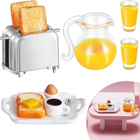Dollhouse Accessories Decoration 1:12/1:6 Dollhouse Miniature Scene Model Mini Kitchen Accessories Set Scene Breakfast Bulk Pretend Toy DIY Birthday Gift Decor(Juice, Butter, Bread Machine Set)