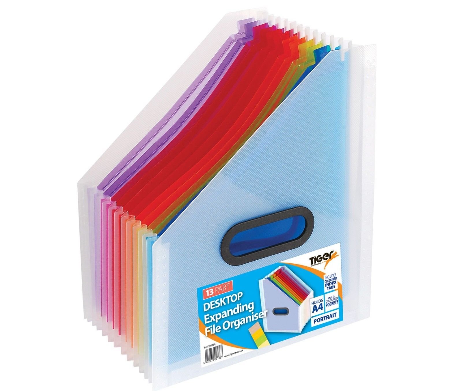 13 Part A4 Desktop Expanding File Portrait Organiser with Coloured Index Tabs