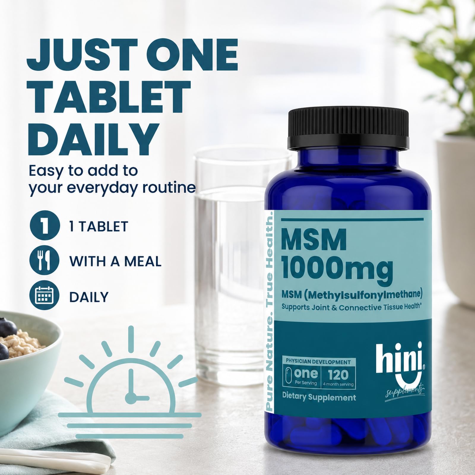 HINI MSM 1000 mg, Joint and Connective Tissue Support, 120 Tablets — Amazon image 4