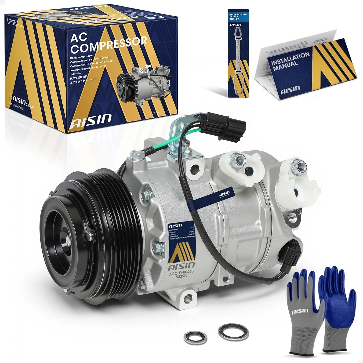 AISIN AFTERMARKET ACCHY-00463 Air Conditioner AC Compressor - Compatible with Hyundai Tucson 2019-2021 2.0L - with 6-Pulley Groove, with Clutch