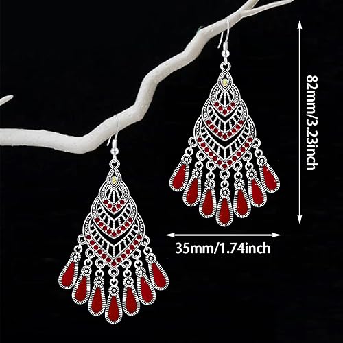 Miniatura 5 de Aretes colgantes ligeros con flecos esmaltados de plata estilo vintage, bohemios, con forma de lágrima, de cristal, para mujer, regalos de joyería