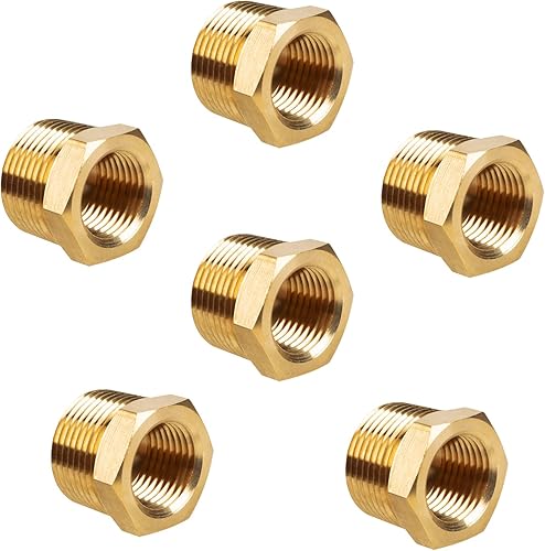 I Little Bamboo 6 piezas de latón reductor hexagonal buje roscado montaje de tubería 34 pulgadas NPT macho x 38 pulgadas NPT de latón resistente