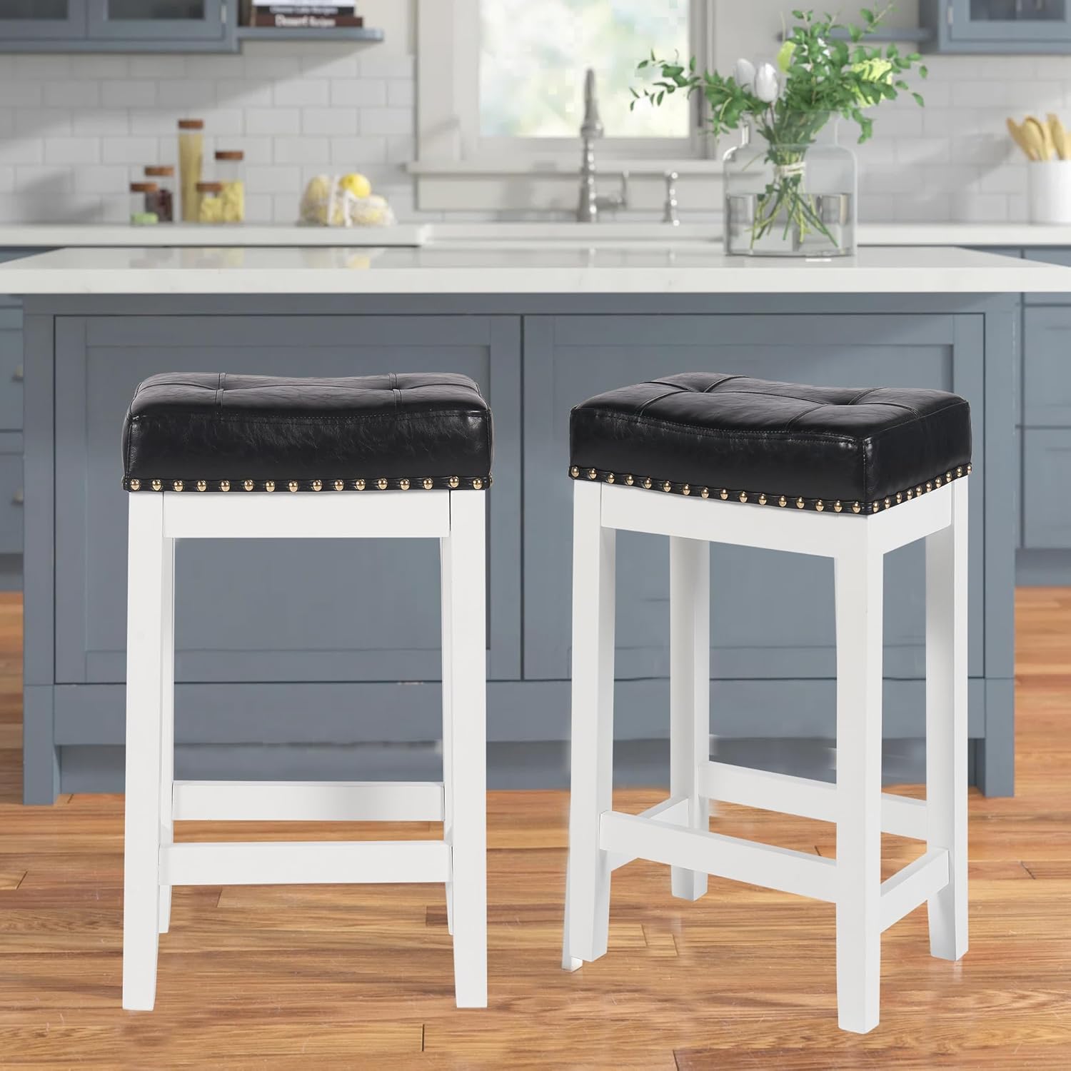 YIQIEDEY Bar Stools,Bar Stools Set of 2, PU Leather Bar