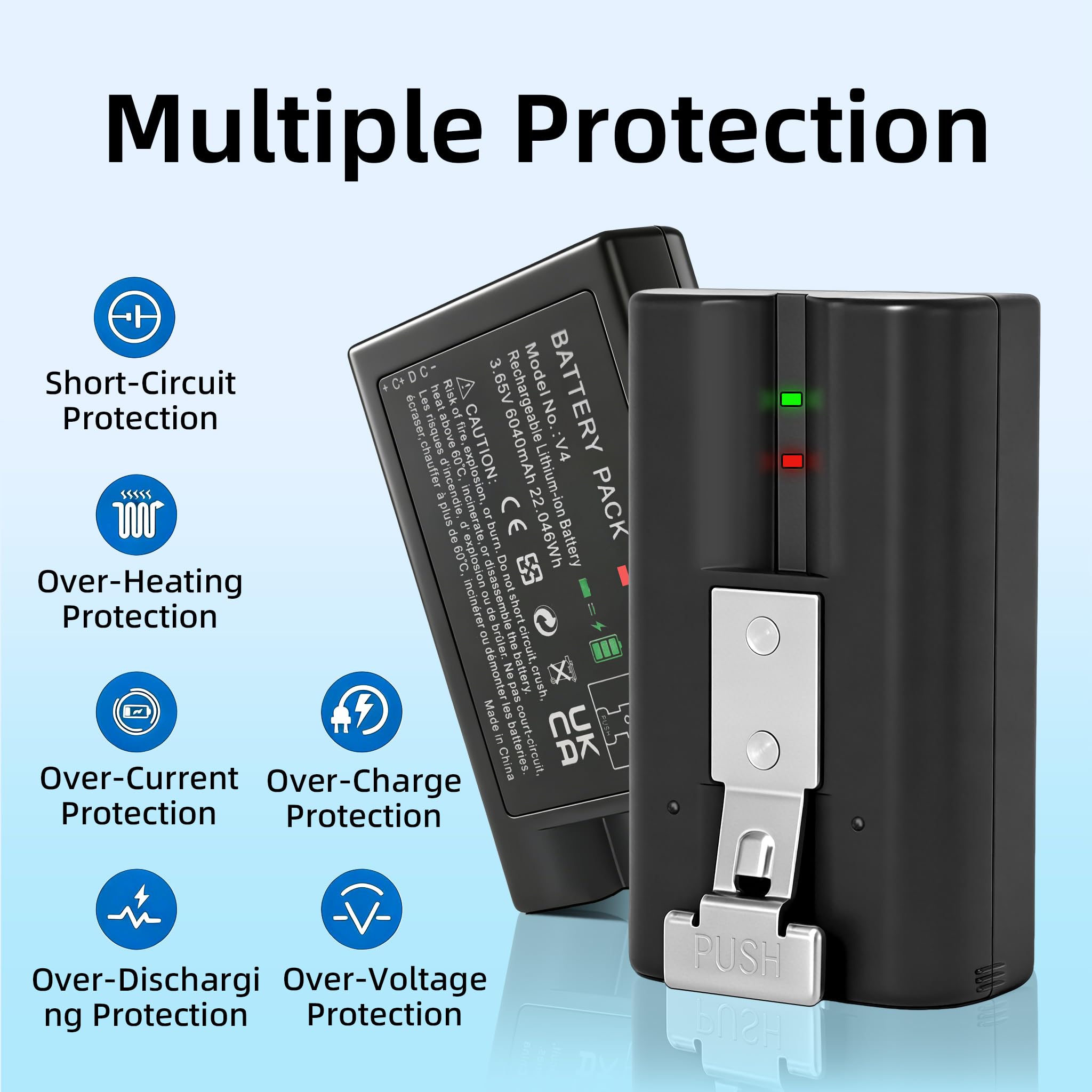 Confezione da 2 batterie da 6040 mAh, 3,65 V, compatibile con Ring-Doorbell-Camera 2/3/4/3 Plus, Stick Up Camera (2a e 3a generazione), Spotlight Cam e Peephole Cam
