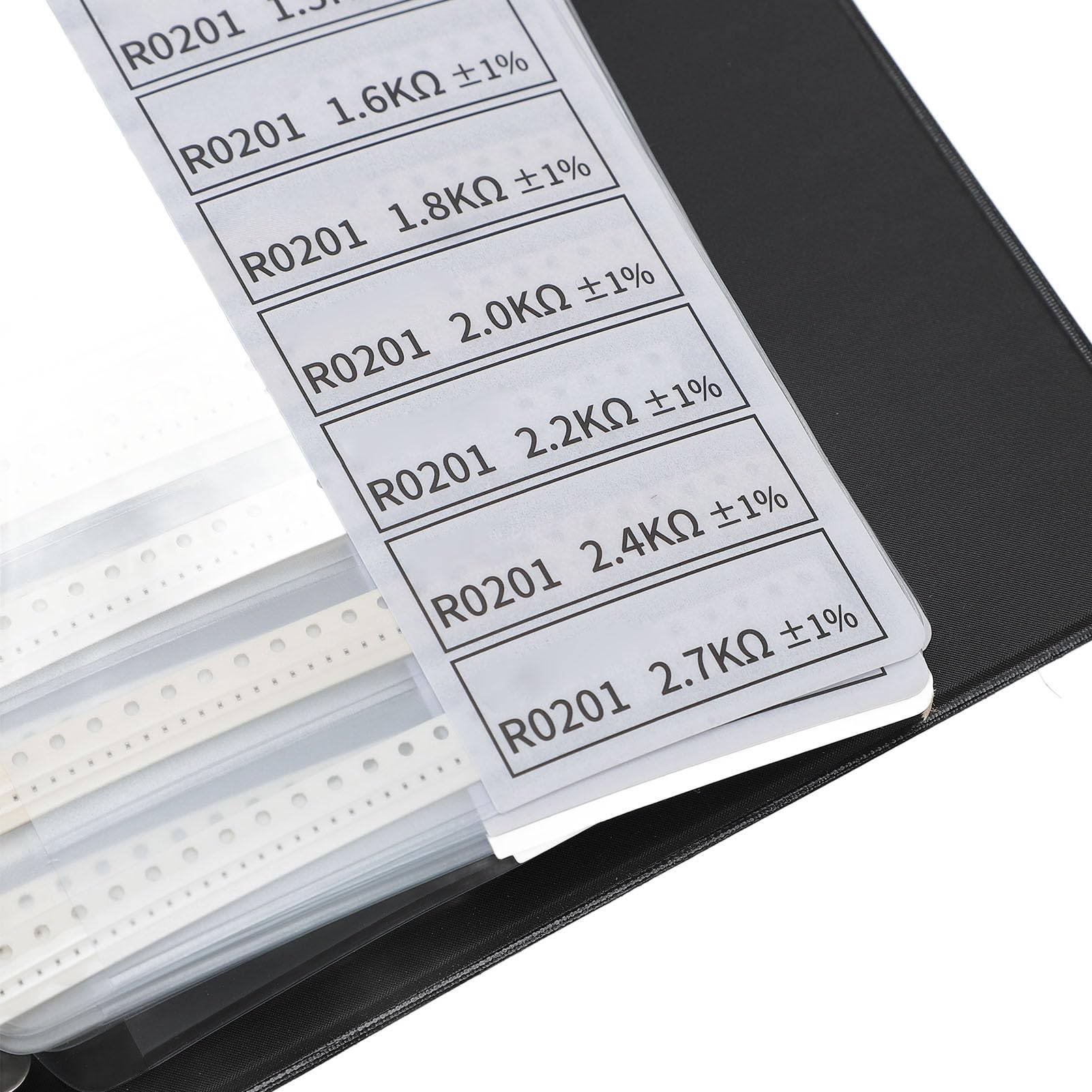 Catálogo de muestras de resistencias SMD, 170 valores x 50 piezas cada uno, precisión del 1%, carpeta de componentes electrónicos surtidos en estuche duradero de PVC para