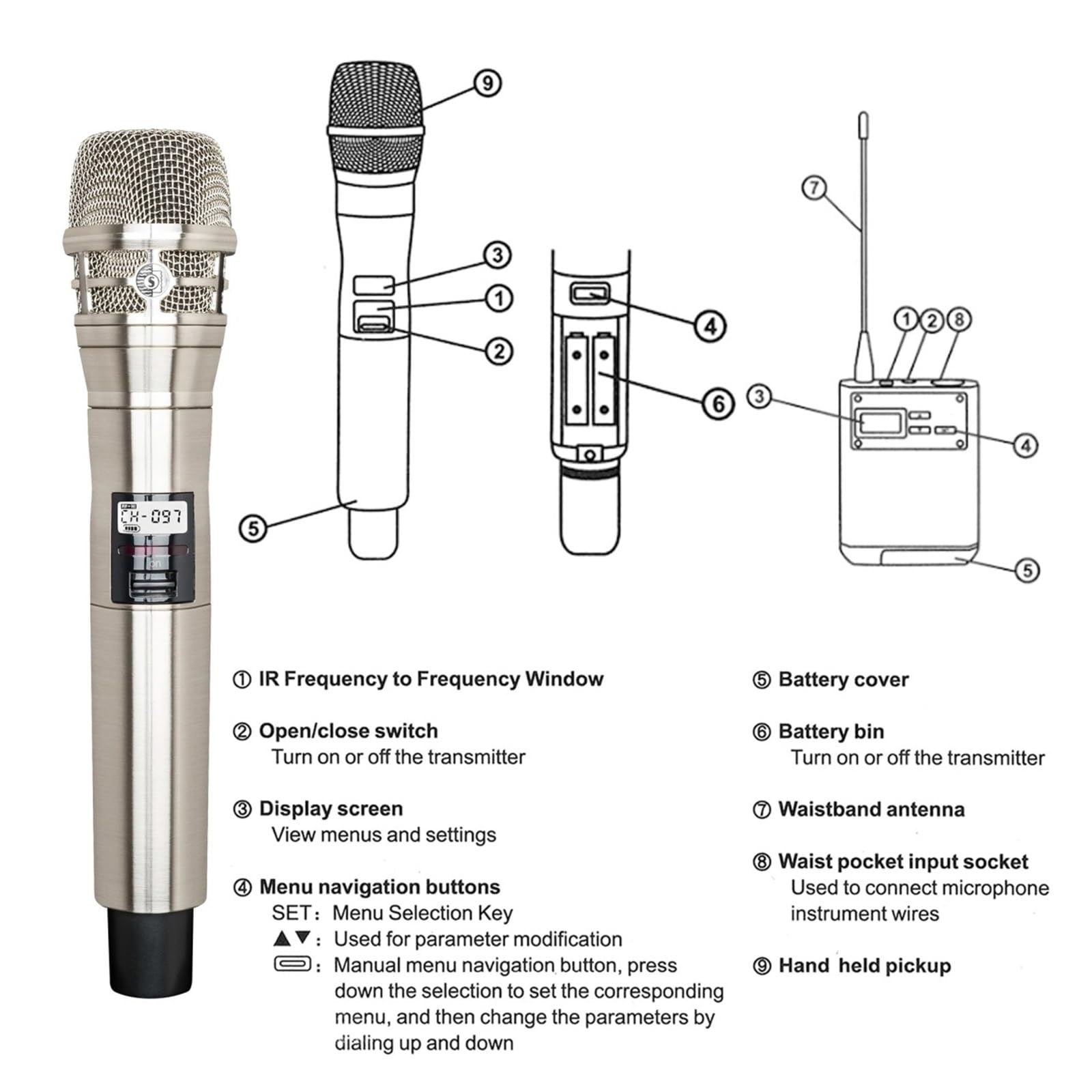 Profesjonalny Mikrofon Bezprzewodowy 500/600/900MHz System Radiowy Mikrofon Magazynowy Scena Kościół Ślub(Chrome 500Mhz)