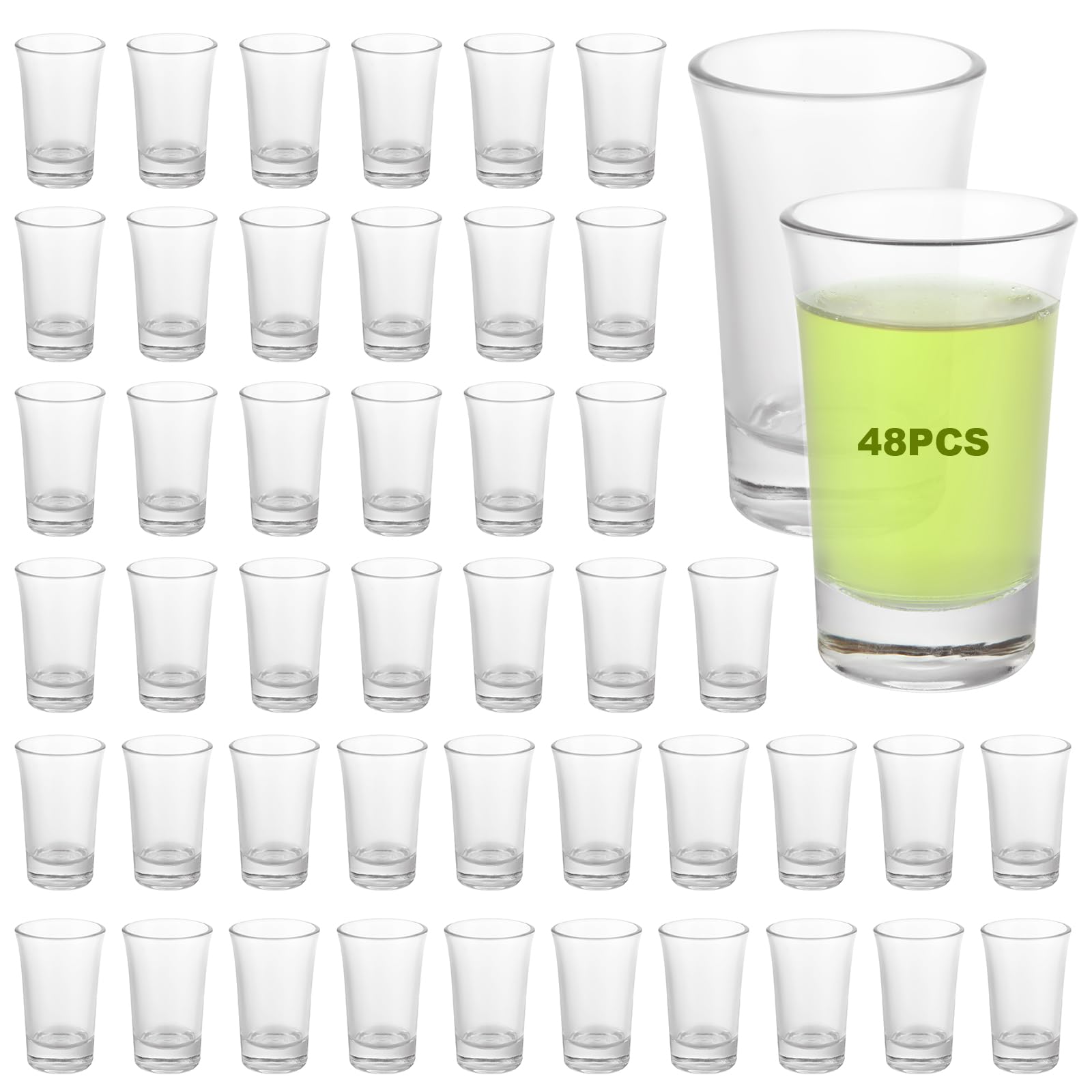 QTLCOHD Paquete de 48 vasos de chupito transparentes de 1.5 onzas, vasos de chupito pequeños a granel con base pesada para vodka, whisky, tequila, espresso, licor