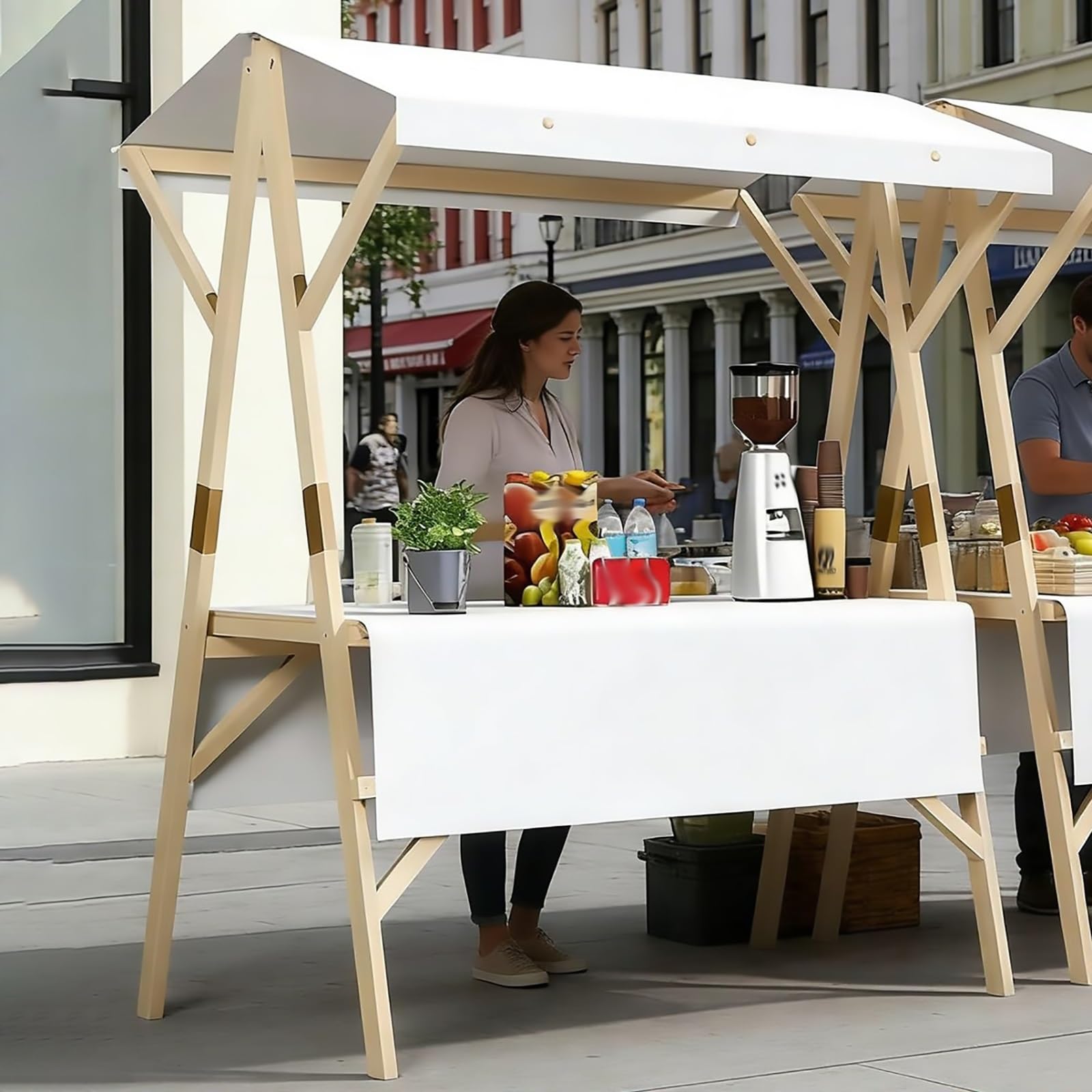 Quiosco Portátil para Eventos con Toldo, Expositor de Comida Portátil, Carro de Ventas para Exteriores Plegable, Kiosco de Exhibición Sobre Ruedas para Mercados(Orange 2,120cm/47.2in)