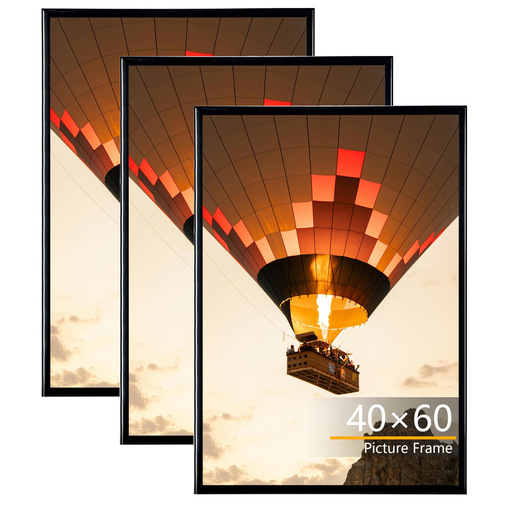 Baoee 3-pack picture frames 40x60, 40x60 cm poster frames, black, slide-in strips, horizontal or vertical wall mounting