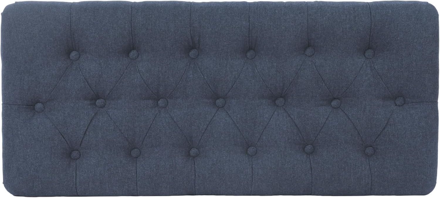 Homepop Home Decor | Tufted Ainsley Button Storage Ottoman Bench with Hinged Lid | Ottoman Bench with Storage for Living Room & Bedroom, Blue Woven