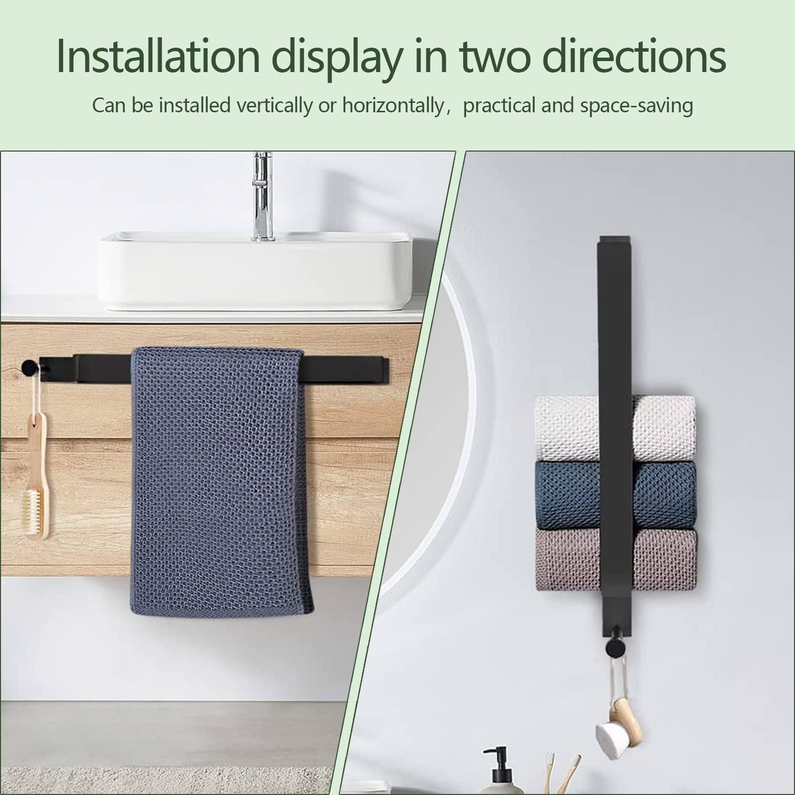 Toalleros, Toallero, Riel para Toallas Autoadhesivo de Acero Inoxidable304 Grueso para Baño, Soporte para Toallas de Baño, Riel para Toallas de Pared Resistente/Negro/40 cm