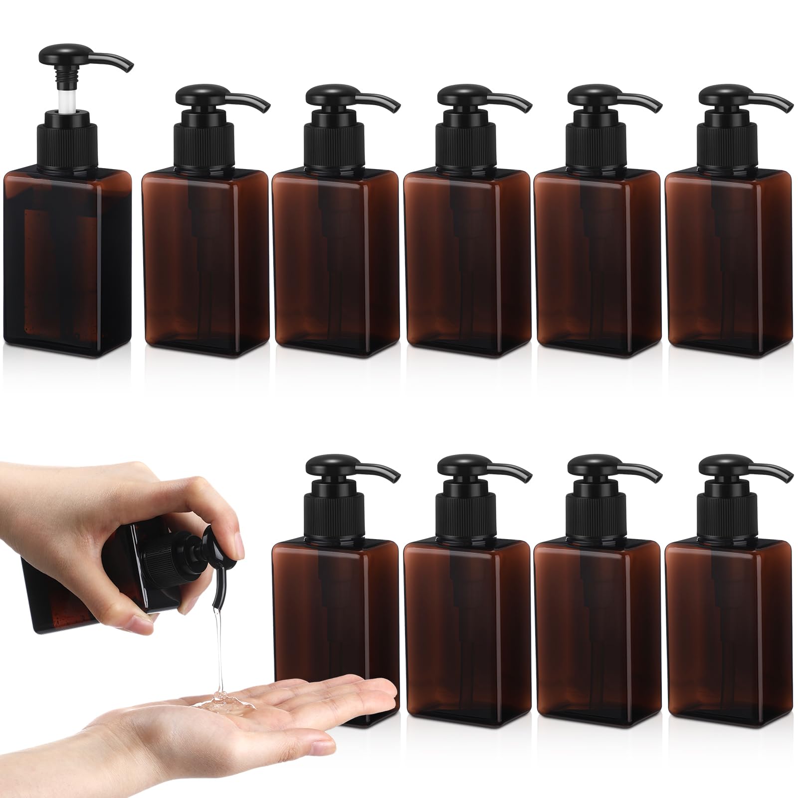 Domensi 12 Pcs 100ml /3.4 oz Pump Bottle Mini Travel Bottles Small Dispenser Containers Plastic Pump Lotion Dispenser Empty Square Travel Size