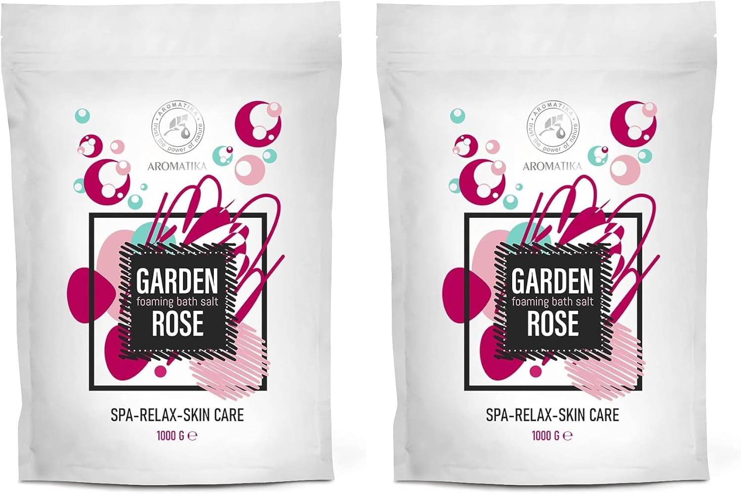 Foaming Bath Sea Salt Rose 35 Oz - 1000g - Bubble Bath Salts with Almond & Rosewood Essential Oil & Rosa Damascena Flower Extract for Bath Soak - Relaxing Bath - Aromatherapy Bath Salts (Pack of 2)