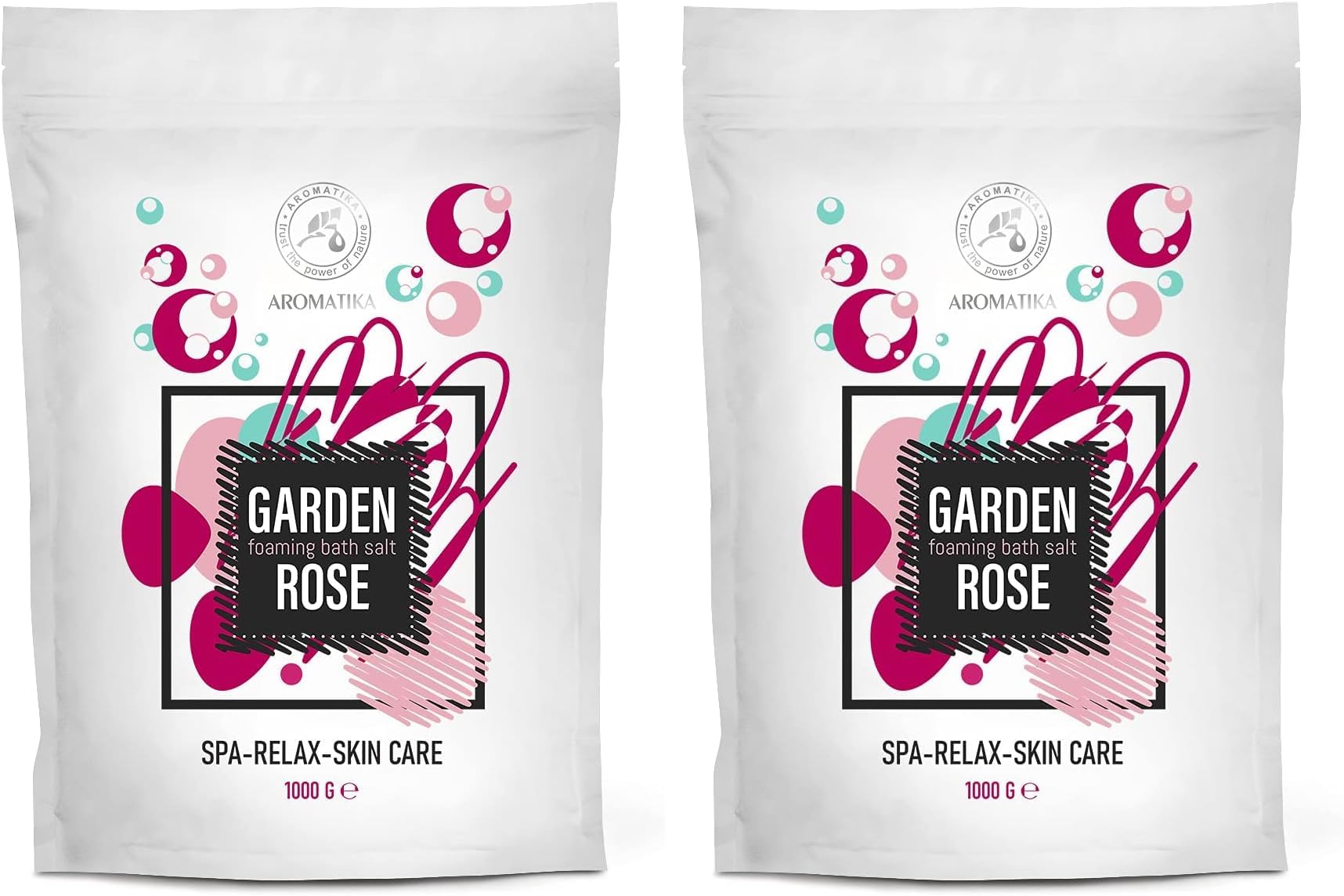 Foaming Bath Sea Salt Rose 35 Oz - 1000g - Bubble Bath Salts with Almond & Rosewood Essential Oil & Rosa Damascena Flower Extract for Bath Soak - Relaxing Bath - Aromatherapy Bath Salts (Pack of 2)