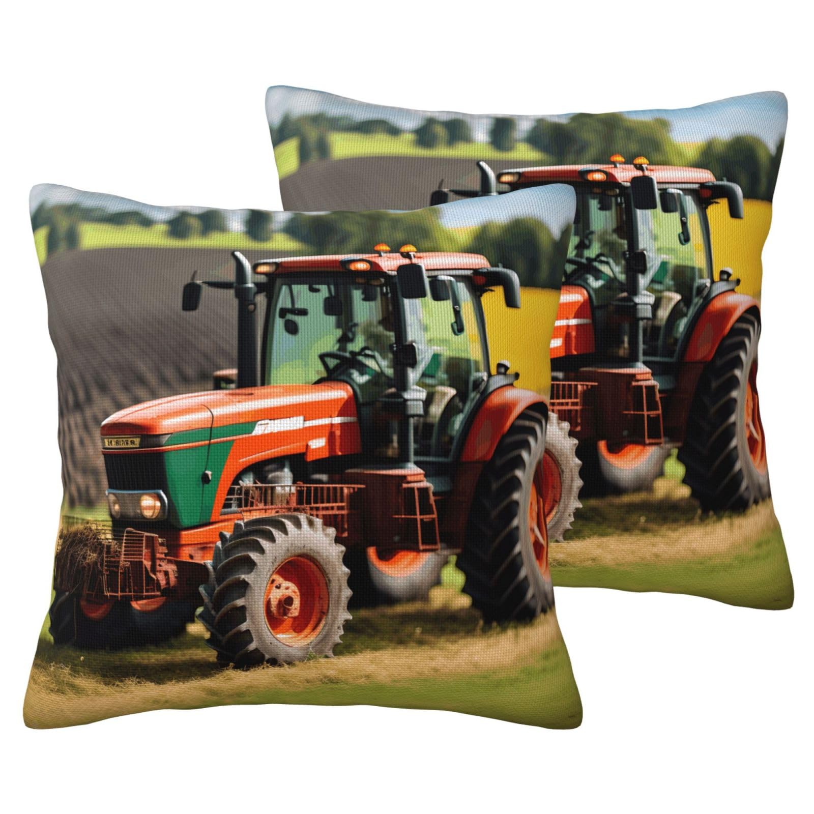Taies d'oreiller tracteur en aspect lin (lot de 2) pour déco de chambre enfant rustique