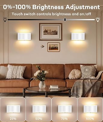 Lightess Hardwired Wall Sconce Set of 2, White, Modern