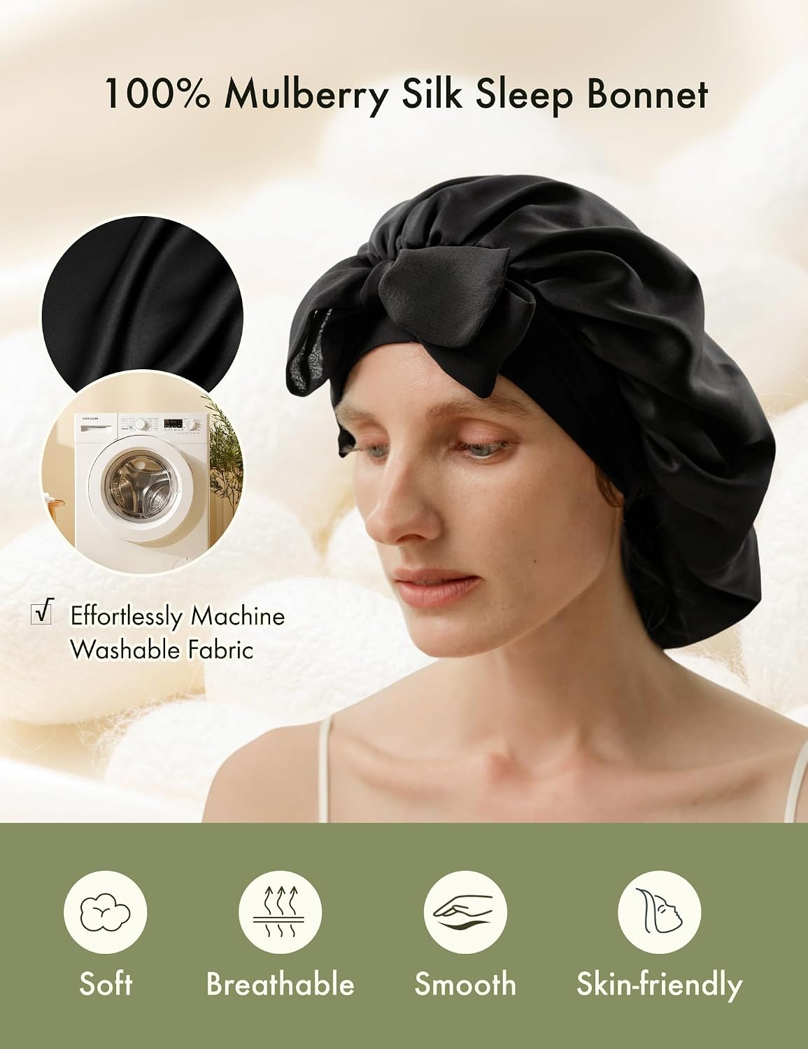 LilySilk 100% Chiffon Silk Bonnet for Women Double Side Reversible Sleep Cap with Tie for Night