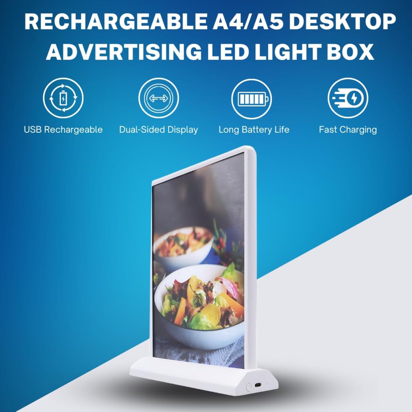 Caja De Luz Led Publicitaria De Escritorio Recargable A4/a5 – De Doble Cara, Soporte De Menú Portátil Con Luz Intermitente De Acrílico white A4 plug-in model