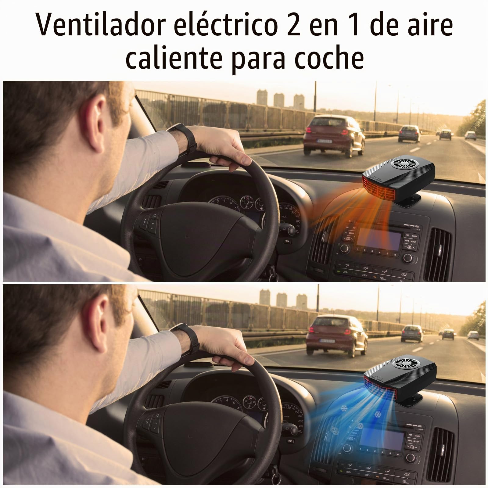 HENGBIRD Calentador de aire para coche, 12 V 150 W, descongelador y ventilador de refrigeración, giratorio 360°, 2 en 1, ventilador de aire caliente para coche, ventilador eléctrico para parabrisas,