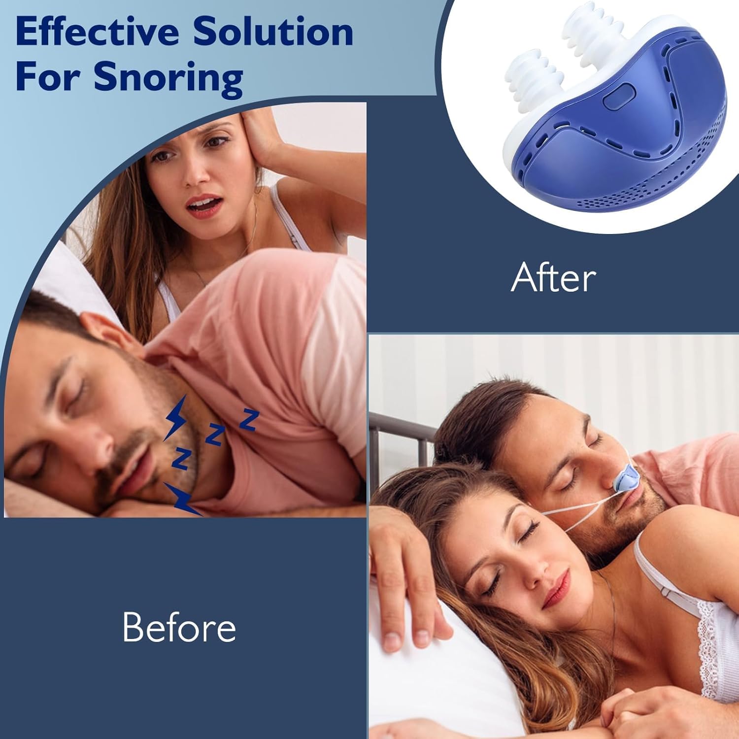 Anti Snoring Devices, Double Vortex Anti Snoring Device, Snoring Solution, Adjustable Wind Speed, Suitable for All Nose Shapes, Stop Snoring Suitable for Men and Women, Blue BY1
