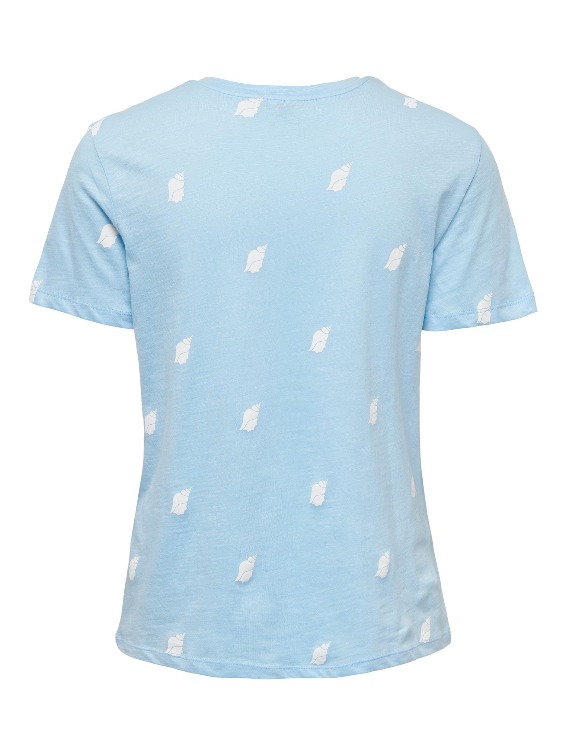 ONLY Women's ONLBONE REG S/S AOP TOP Box JRS T-Shirt, Night Sky/Print: Palm, XS, Night Sky/Print: Palm, XS