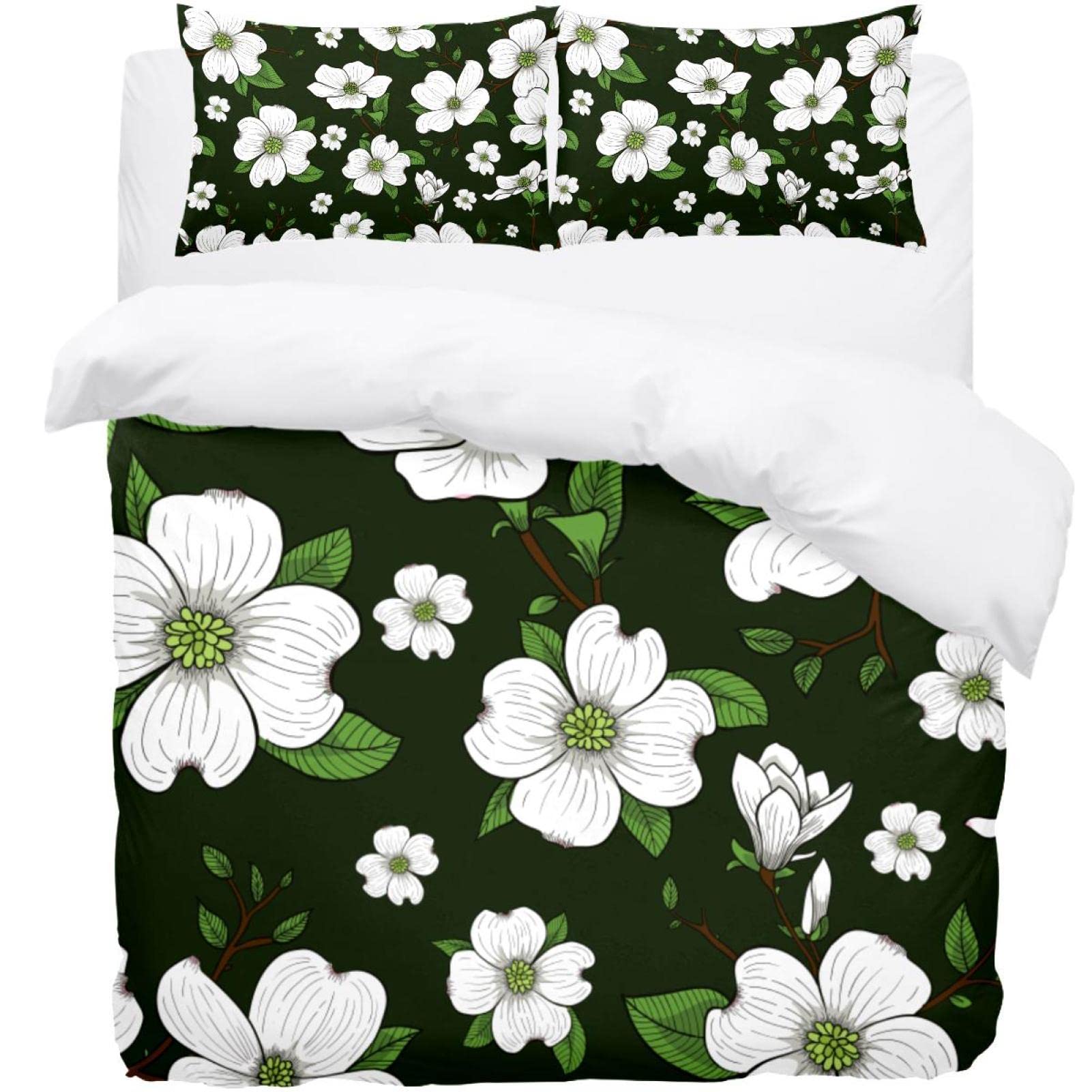 Housse de couette motif floral vert tropical et taie d'oreiller au fini satiné d'exception