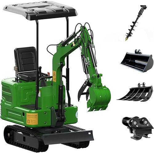 1.2 Ton Mini Excavator, 13.5HP Gasoline Powered Compact Digger with EPA Certificate, Tracked Backhoe for Trenching, Farming, Landscaping, Curbside delivery (green6)