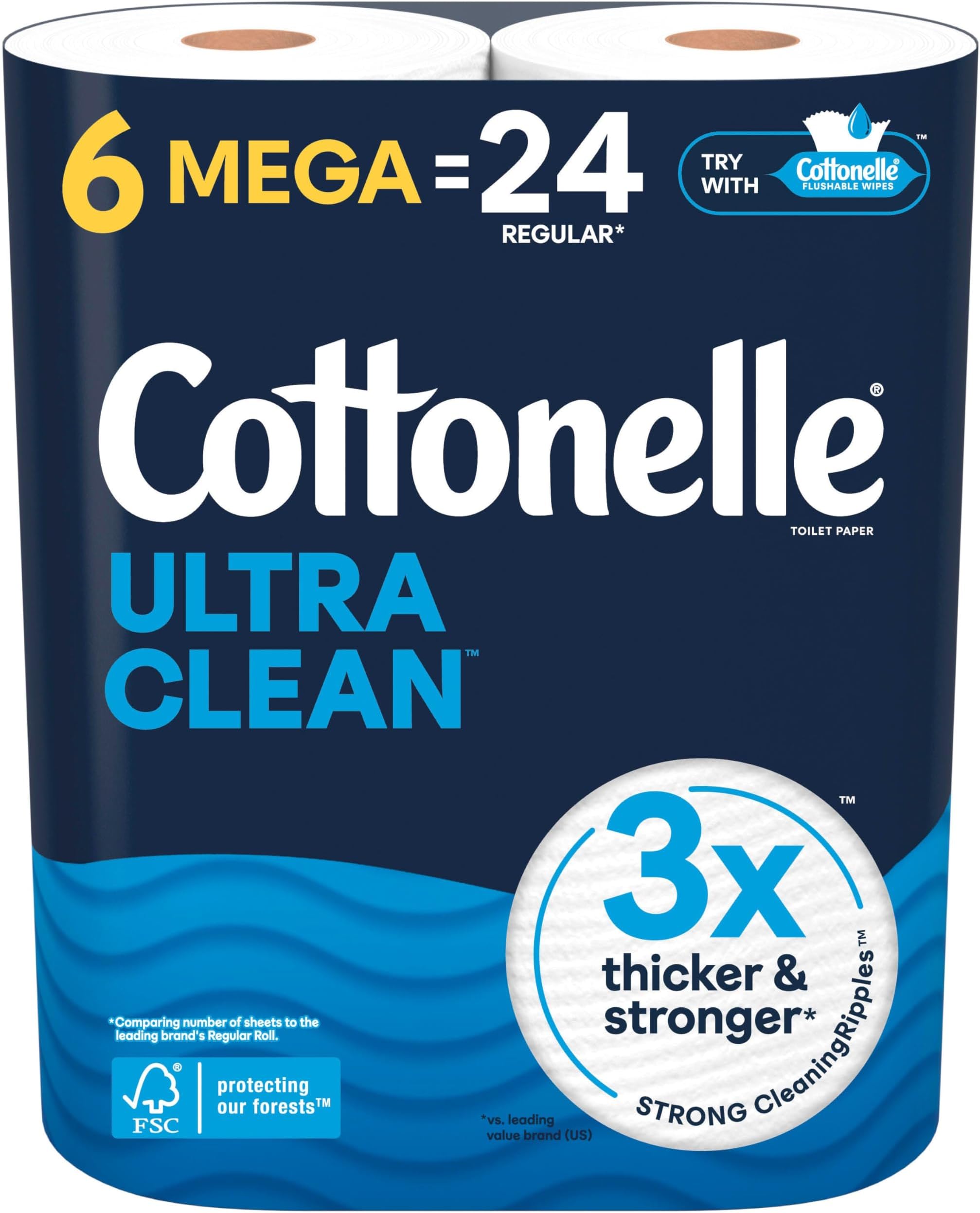 Ultra Clean Toilet Paper, 6 Mega Rolls = 24 Regular Rolls, Packaging May Vary