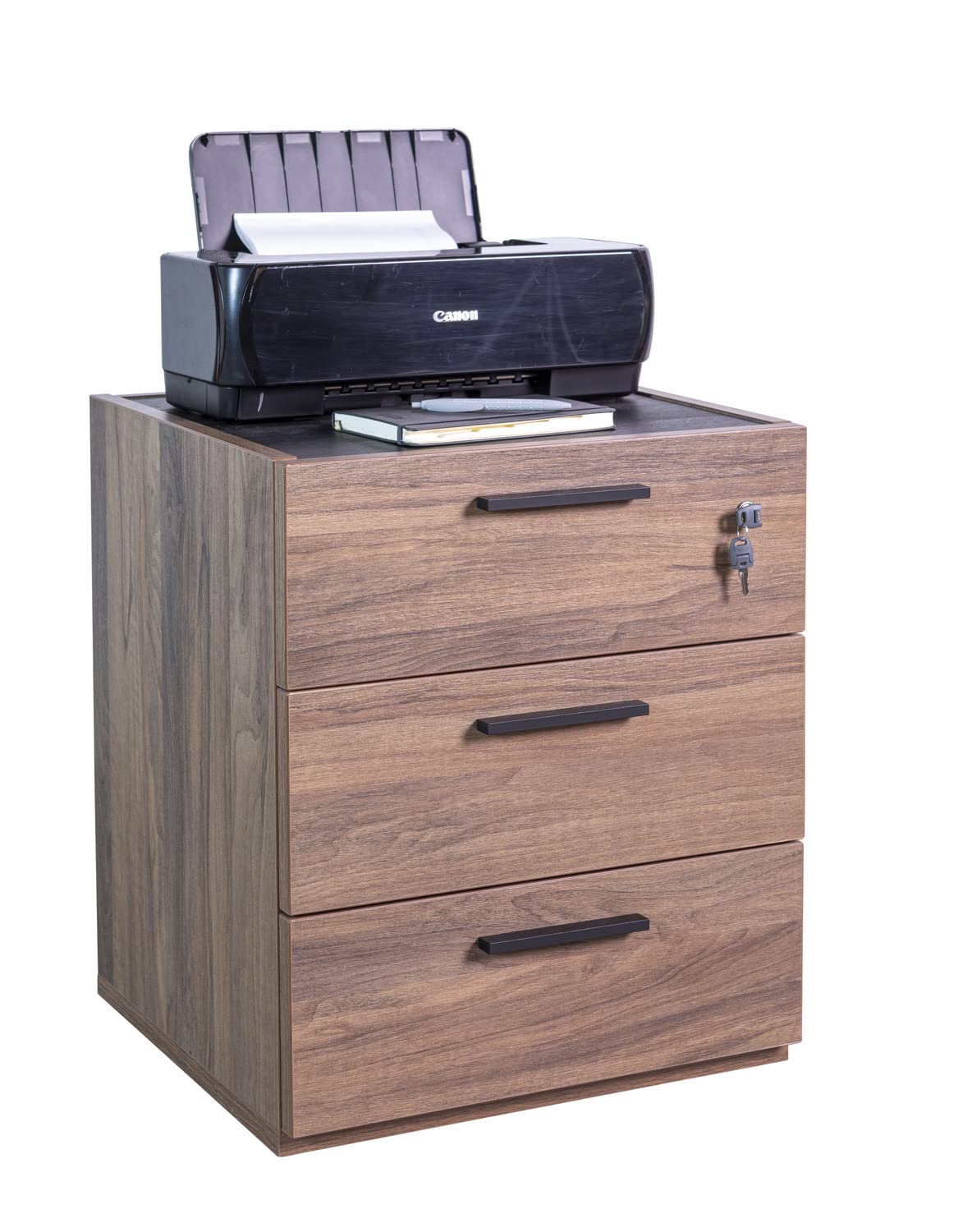 Composad | Cassettiera della Linea DAVINCI BRERA con 3 cassetti e Ruote, Cassettiera Ufficio da Scrivania, (LxAxP) 50x61,20x47,20 cm, Colore Noce e Nero Chalet, Made in Italy