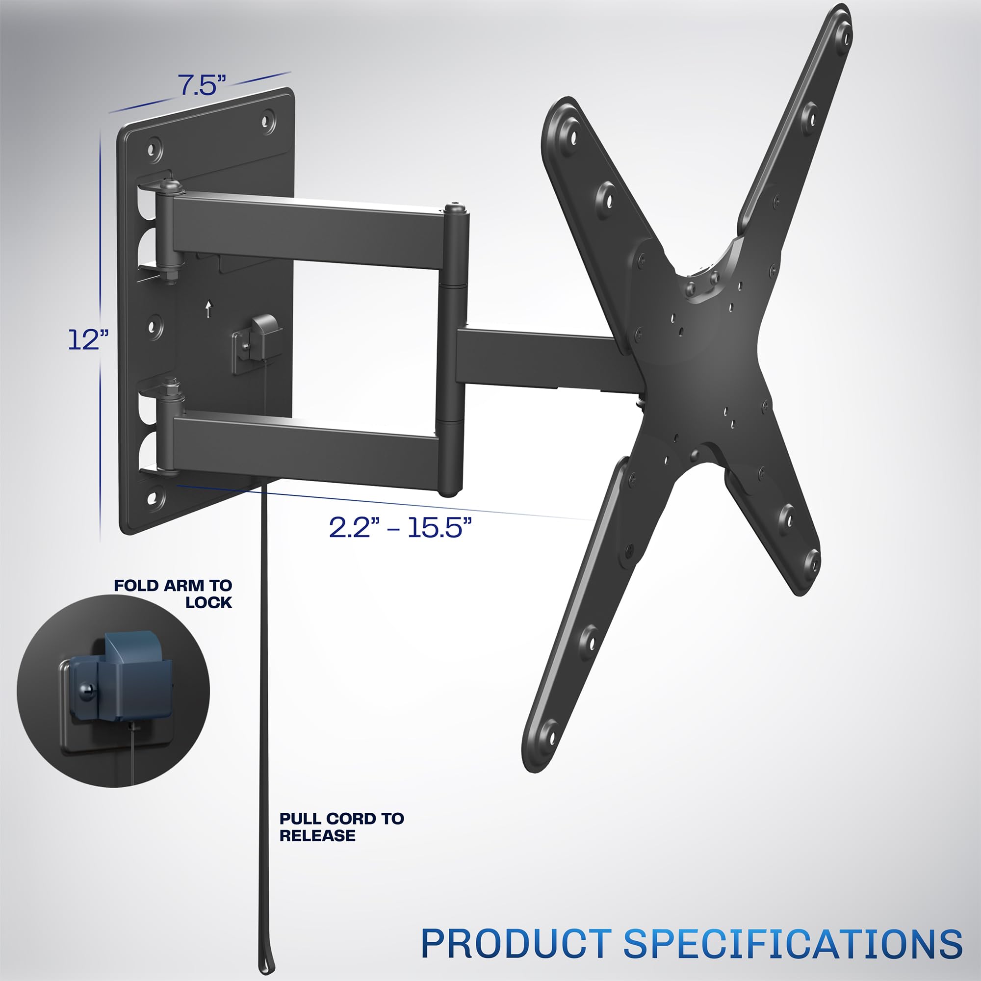 VIVO Supporto TV per camper da 23 a 55 schermi, max VESA 400 x 400 mm, supporta fino a 34,9 kg, staffa da parete bloccabile con braccio, nero, MOUNT-VWRV4L