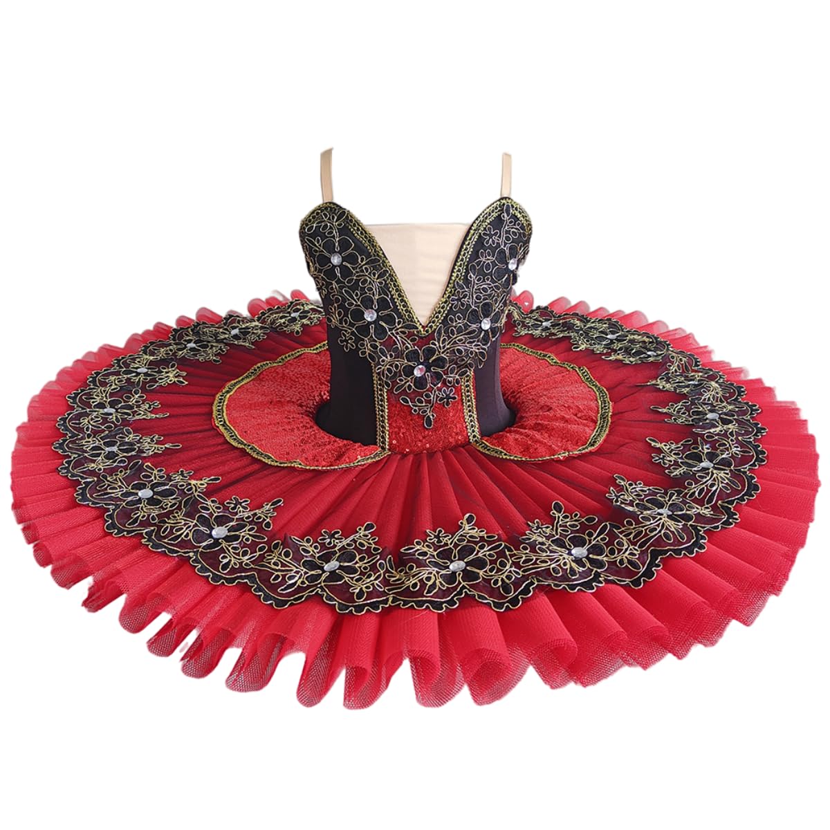 GeRRiT Tutú de Ballet Profesional de niña, Vestido de Fiesta de Bailarina Rojo para Mujeres Adultas Niño Niños Plato Tutú de panqueque Traje de Baile de Ballet para niñas