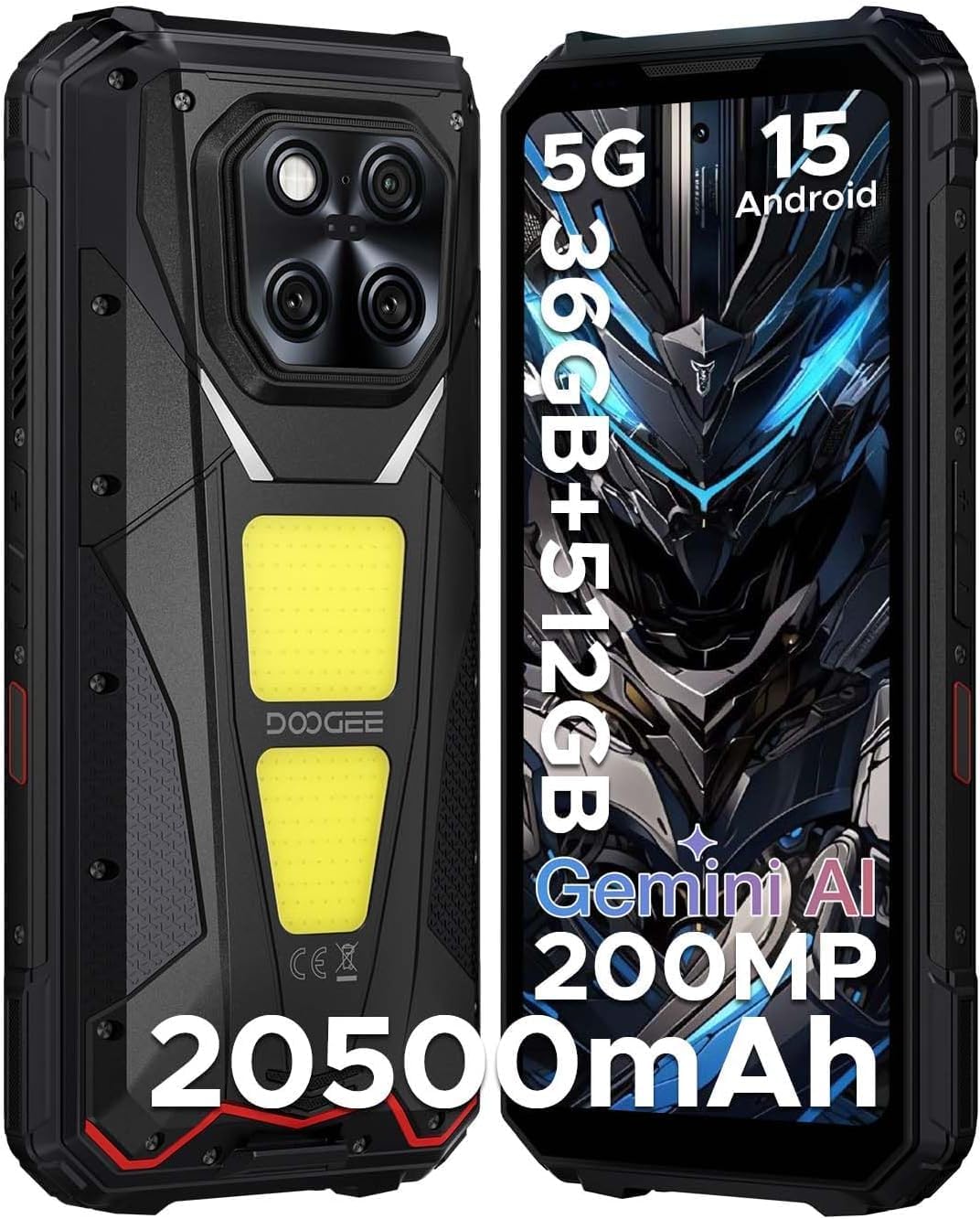 DOOGEE V MAX Play 5G Outdoor Handy Ohne Vertrag mit 100 Lumen Projektor, Dimensity 7300, 20500 mAh Android 15 Outdoor Smartphone, 36GB+512GB, 6.78” FHD+120Hz, 200MP+32MP, 1200LM Dual Camping Lichter