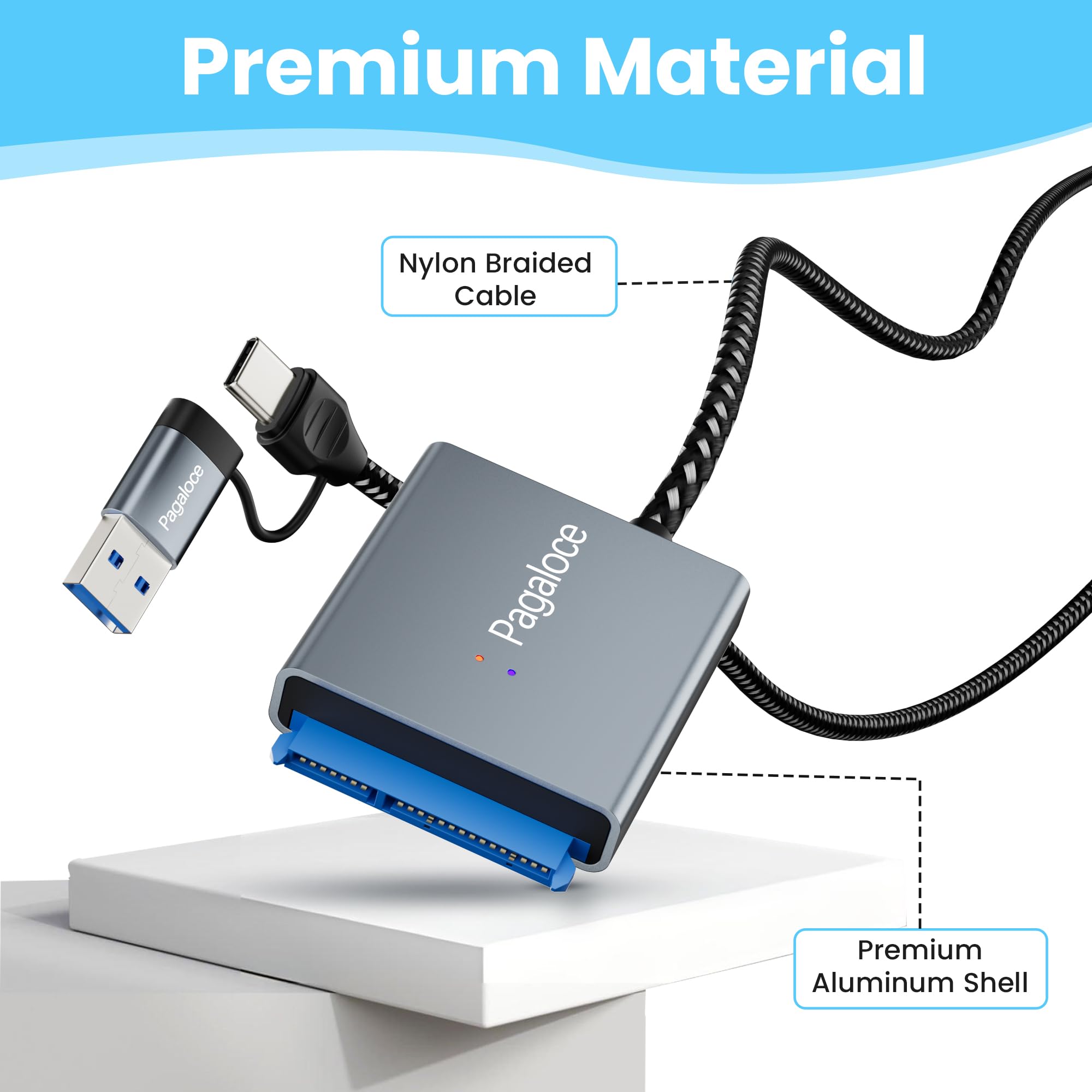 Cavo adattatore da SATA a USB 3.0 e USB C in nylon intrecciato per SSD/HDD da 2,5", convertitore esterno da USB 3.0 a SATA III, cavo in alluminio, supporta il trasferimento rapido UASP, compatibile