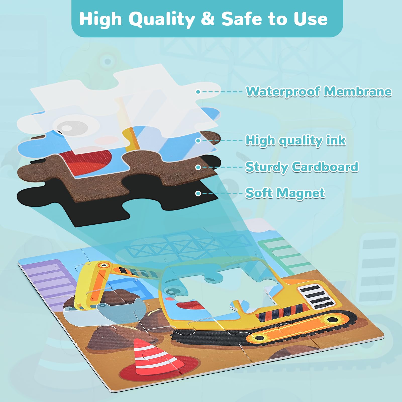 BBLIKE Puzzle magnetico per bambini 3+, 73 pezzi, 4 in 1, Veicoli speciali, Giochi da viaggio, Educativo