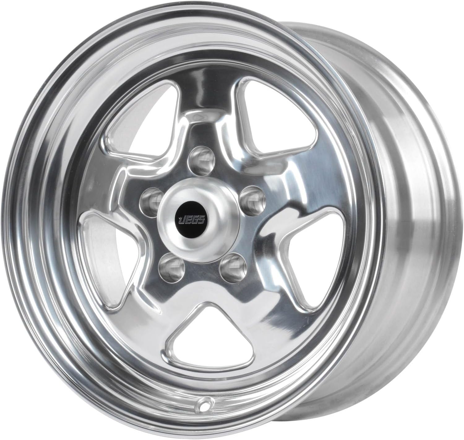JEGS Sport Star Aluminum Wheel 15� x 7� | 5 x 4.5� Wheel Bolt Pattern Spacing | 0 mm Offset | 4� Backspacing | Polished Finish | 3.27� Center Bore | Includes Center Cap