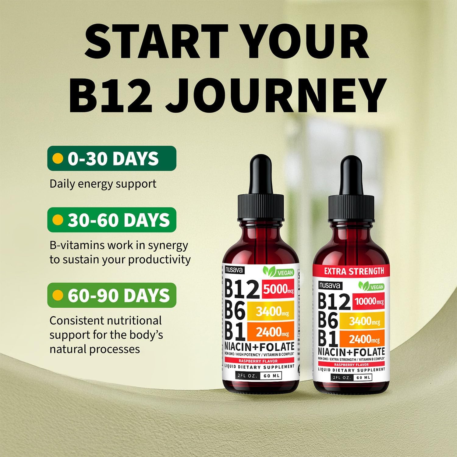 (2 Pack) Vitamin B12 and B6 Liquid Drops, B12 Sublingual Vitamin B Complex - B 12 Vitamin 5000mcg - B12 Methylcobalamin for Energy, Brain, and Heart Support with 27,200 mcg, Raspberry, 80 Servings - Image 4