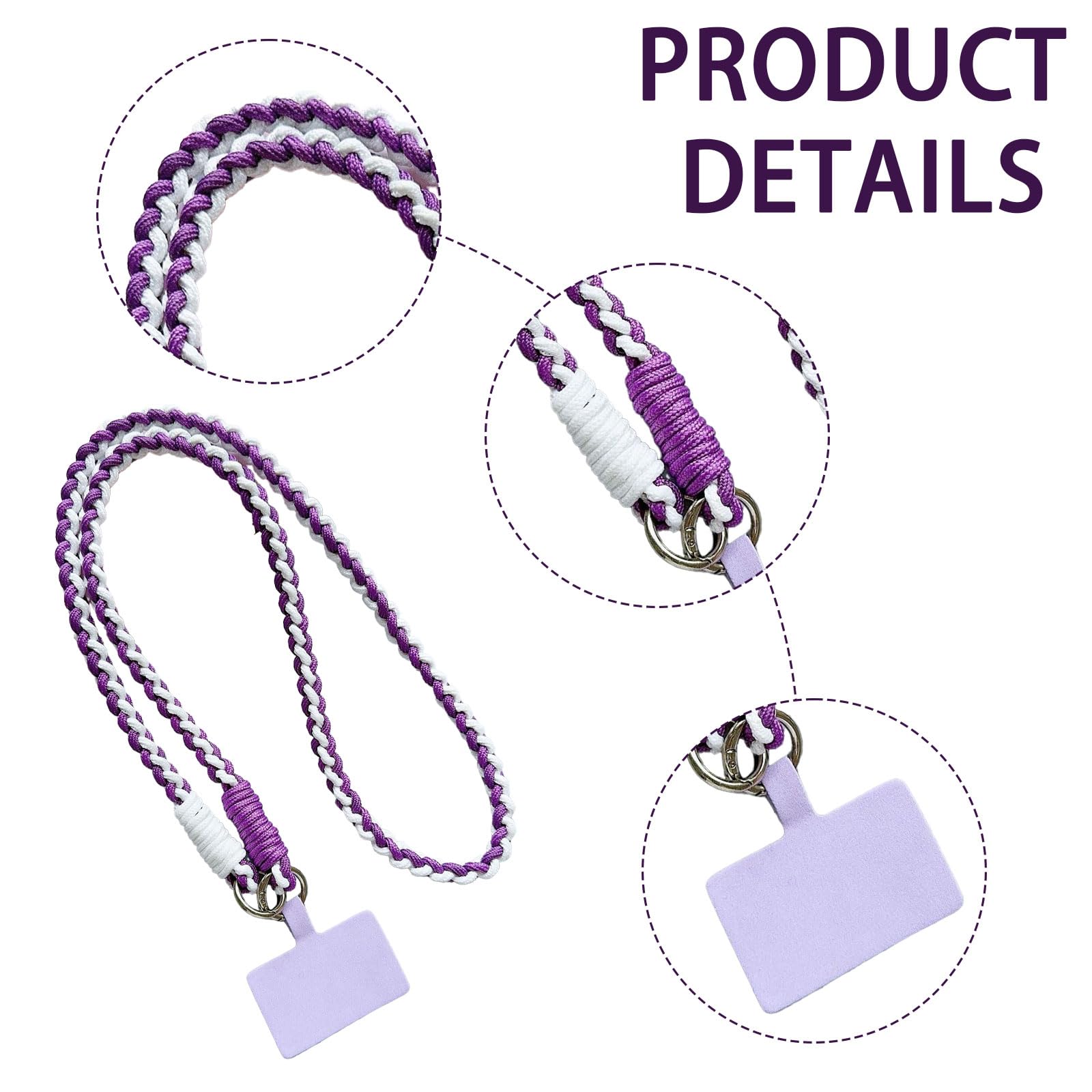 Handykette & Telefonarmband Set – 2-teilig, Bunt Geflochten, 120 Cm, Mit Patch
