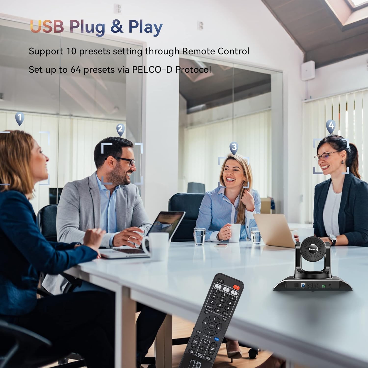 USB Plug & Play setup with remote control presets