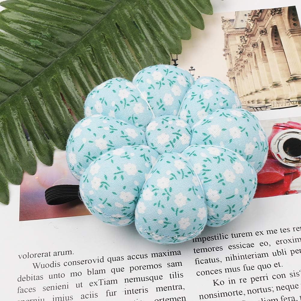 Wrist Pins Cushions Sewing Needle Pincushions Holder with Elastic Band Wearable Pumpkin Pincushion for Sewing (Blue)