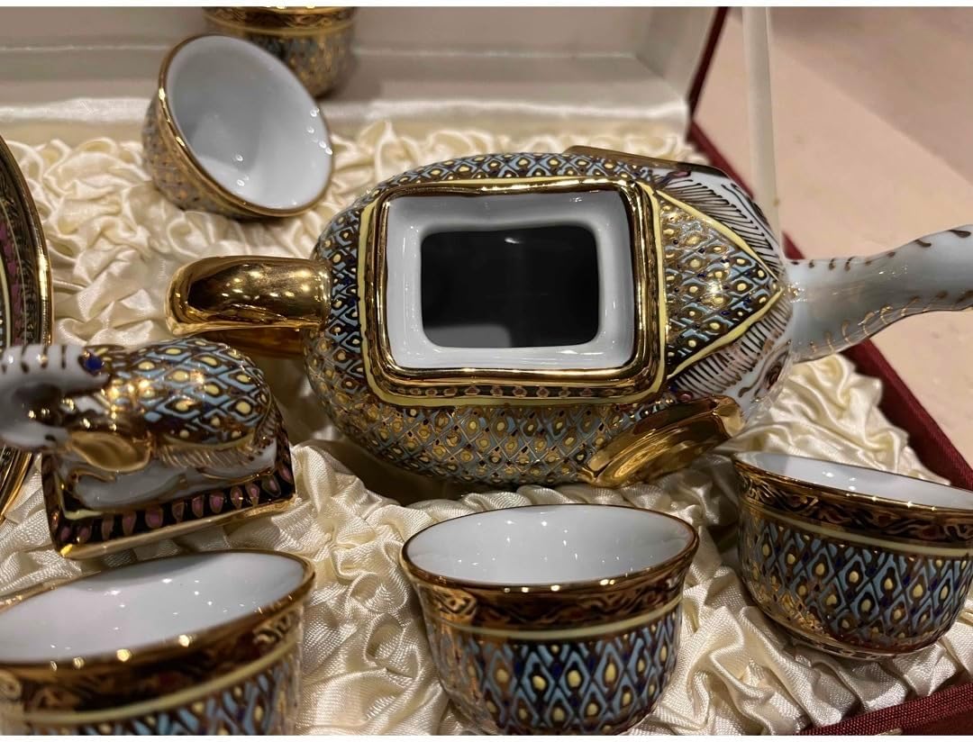 新品未使用〔ベンジャロン焼き〕ティーセット （ゾウ：箱付き） ベンジャロン焼き〕ティーセット （ゾウ：箱付き） ベンジャロン焼き