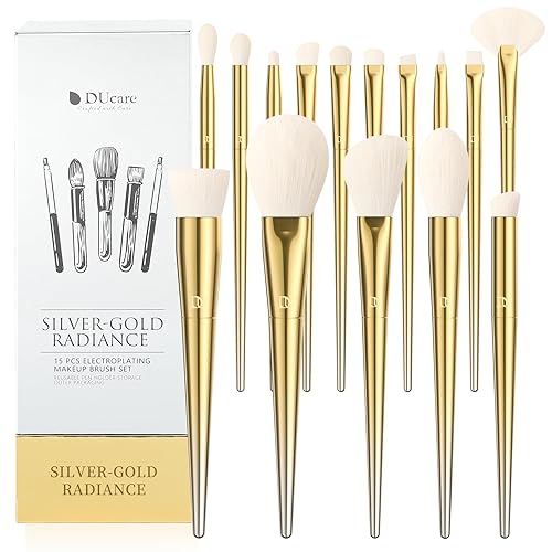 DUcare Juego de 15 brochas de maquillaje con soporte, base de polvo sintético de alta calidad, colorete, corrector de sombra de ojos, delineador de