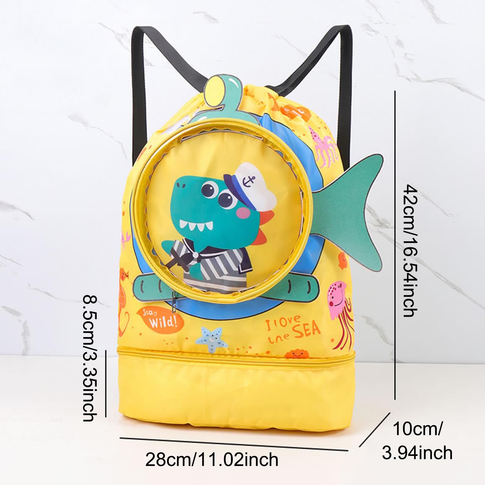 Coccodrillo dei Cartoni Animati Borsa Piscina, Borsone Piscina, Zaino Piscinas Bambino, Borsa da Nuoto Asciutta e Bagnata, Grande Capacità con Scarpiera per Sport Viaggi Scuola Nuoto, Giallo