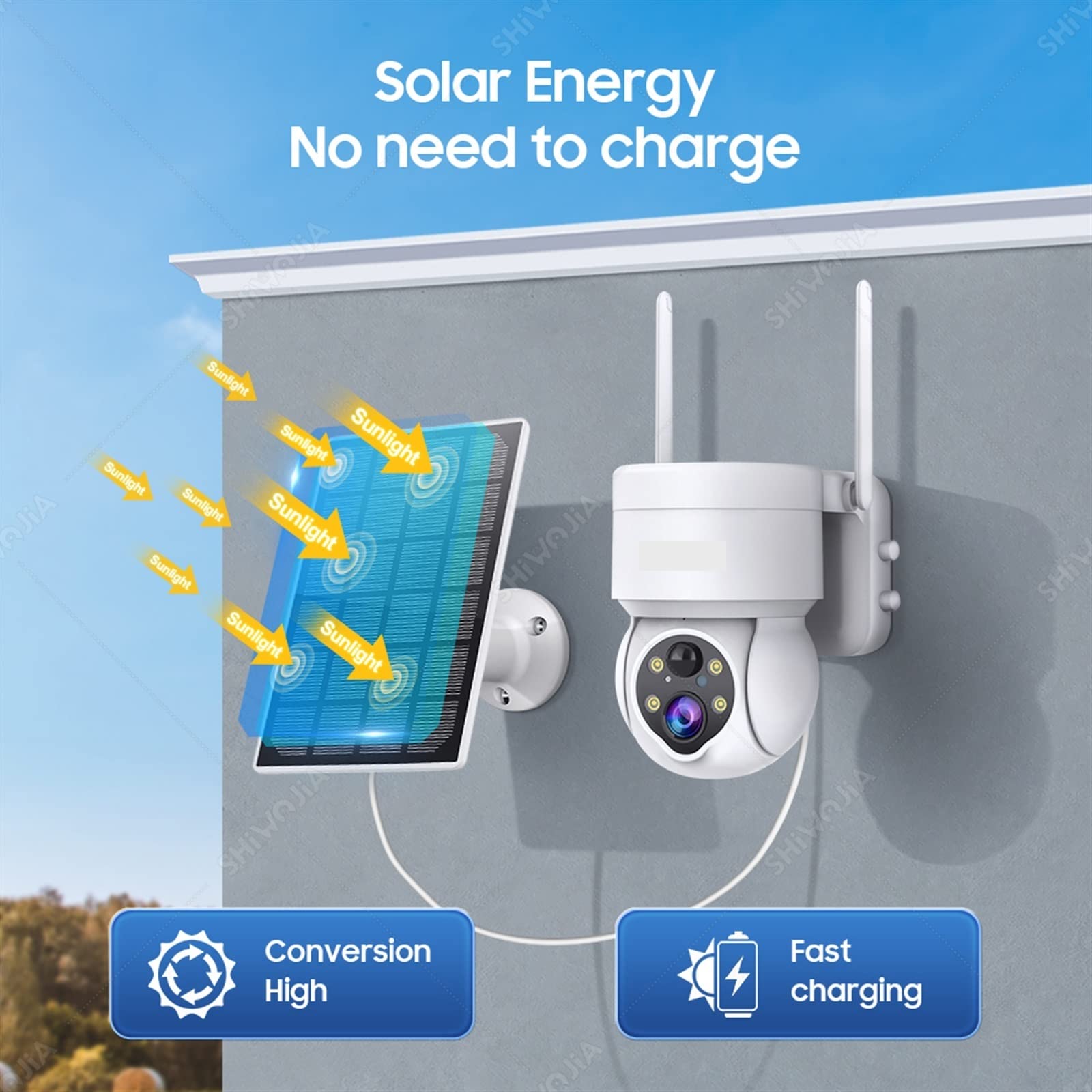 Telecamera Solare PTZ Wireless Esterna 3MP Sicurezza Sorveglianza del Pannello Audio bidirezionale PIR Rileva CCTV(3MP WiFi Camera)