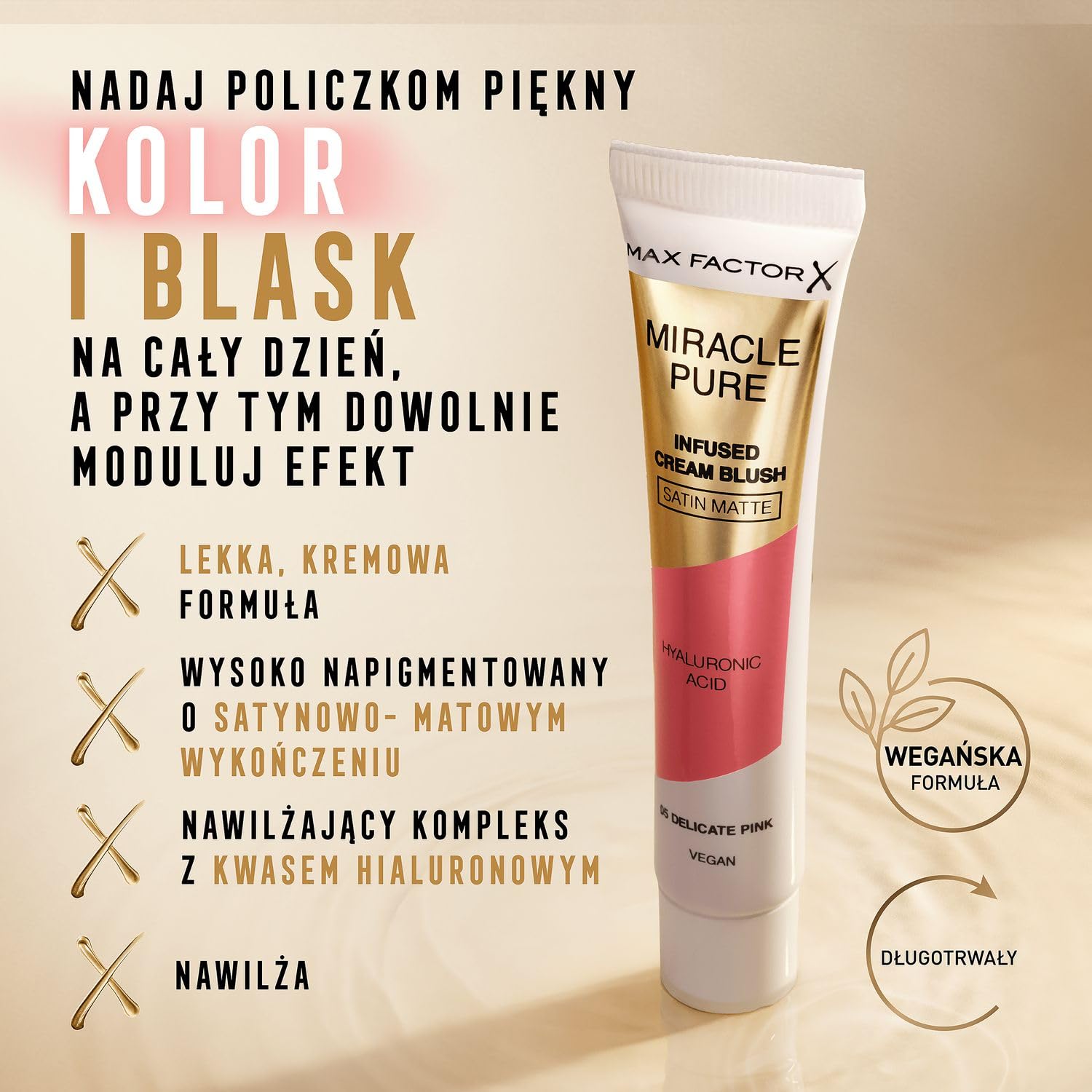 Max Factor Miracle Pure róż do policzków w kremie o satynowo-matowym wykończeniu, Delicate Pink, 15 ml