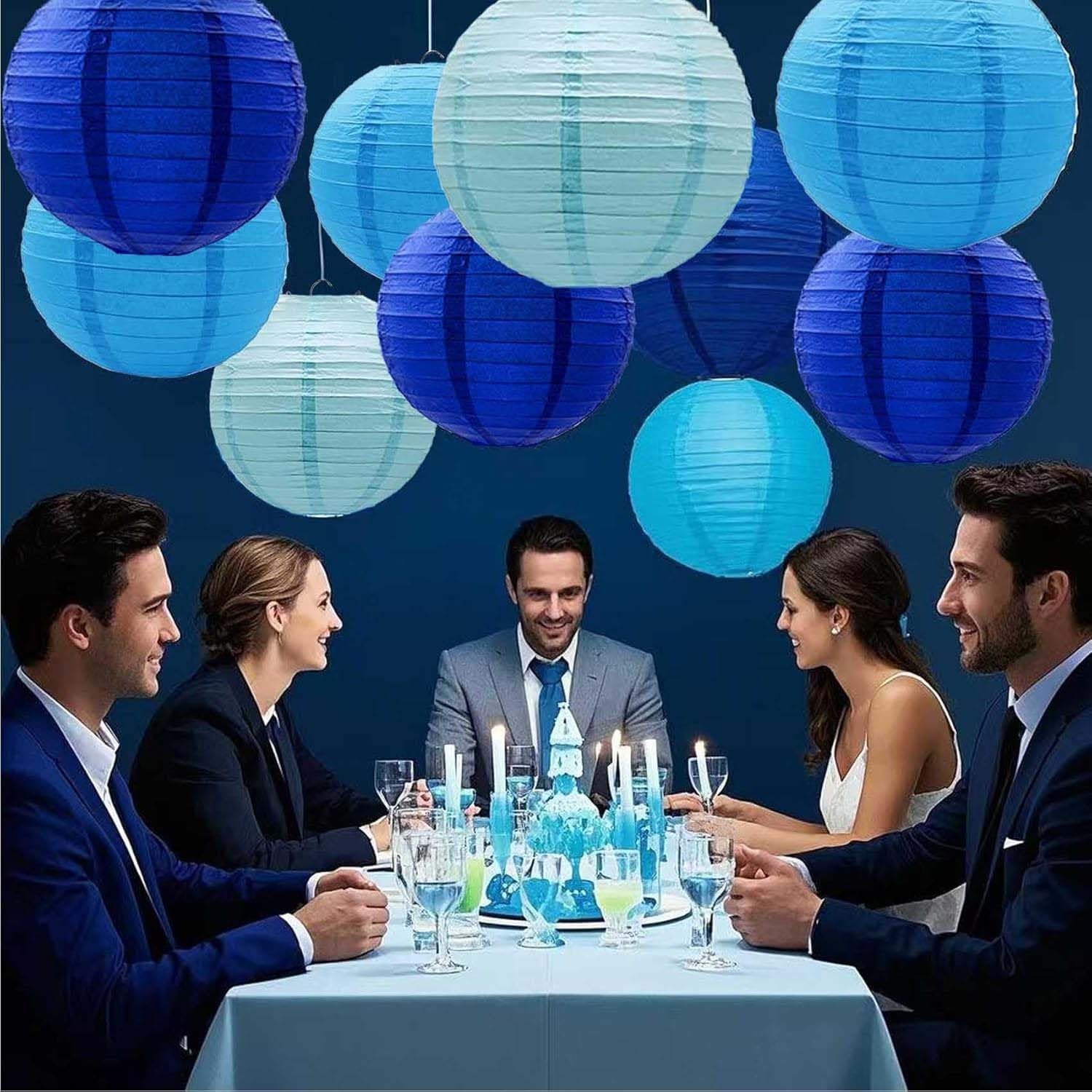 Lanterne en Papier Bleu Lot de 12 Lanternes Rondes en Papier pour Mariage，Diplômé，Anniversaire，Baptêmes Décoration
