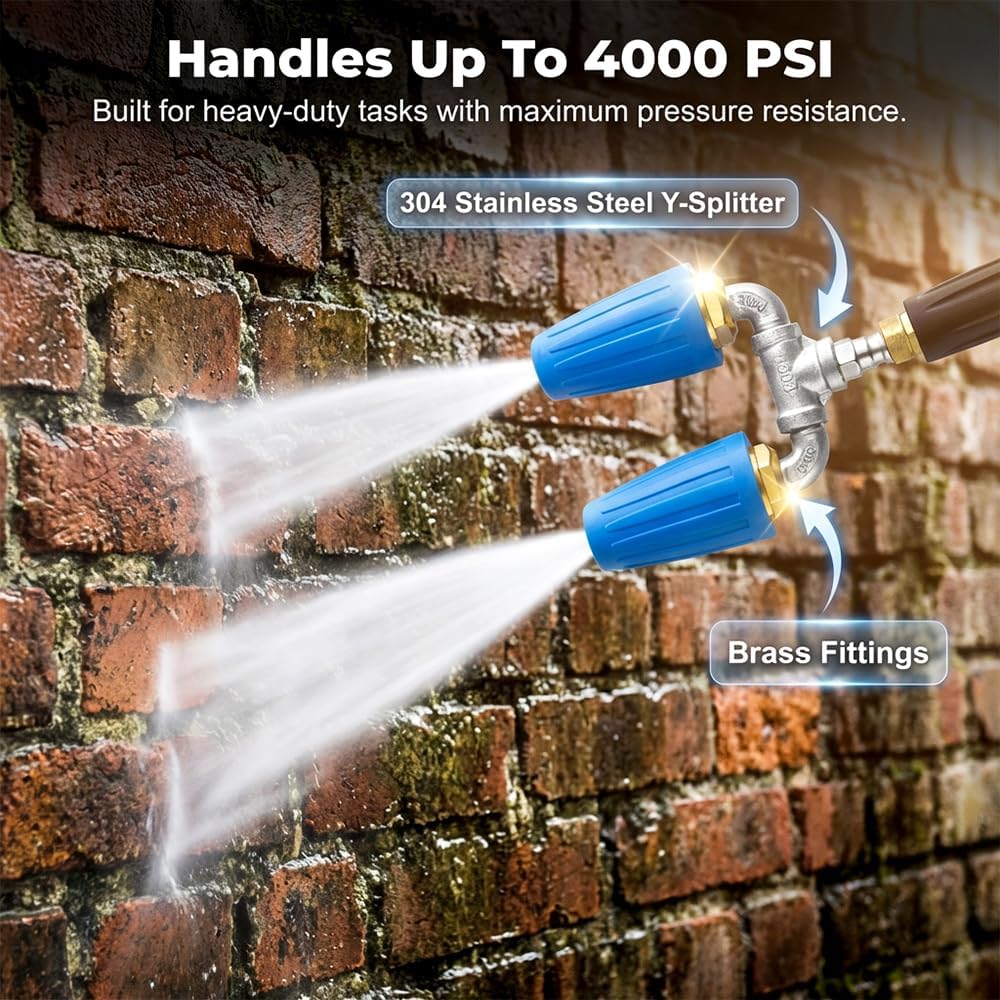 Triple Turbo Nozzle Pressure Washer, 2026 New 3-in-1 Turbo Nozzle, 360° Rotating 4000 PSI Twin/Triple Turbo Nozzle Pressure Washer, Portable 1/4" Quick Connect Nozzle (Blue, Dual Head)