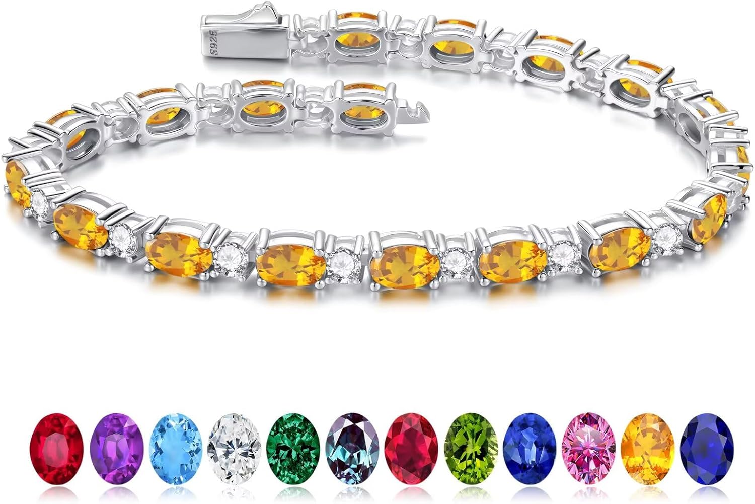 Iefil Citrine Tennis Bracelets for Women - November Birthstone Bracelet Sterling Silver, Anniversary Birthday Gifts for Women, Jewelry Gifts for Woman Her,6.5"